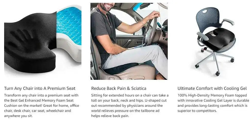 Gel Memory Foam Seat Cushion for Office and Car Relief