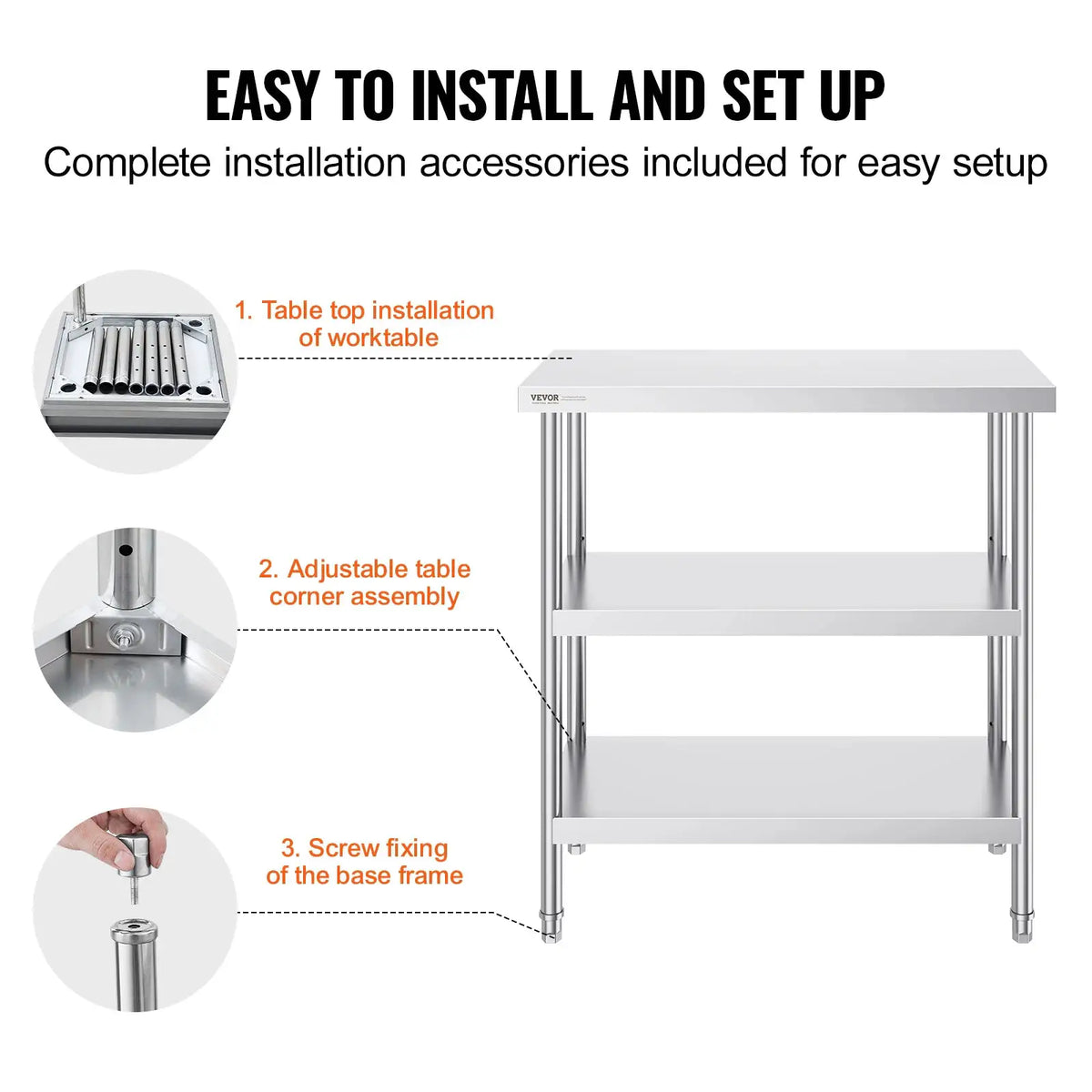 SucceBuy Stainless Steel Food Prep Table Commercial Kitchen — product view 6