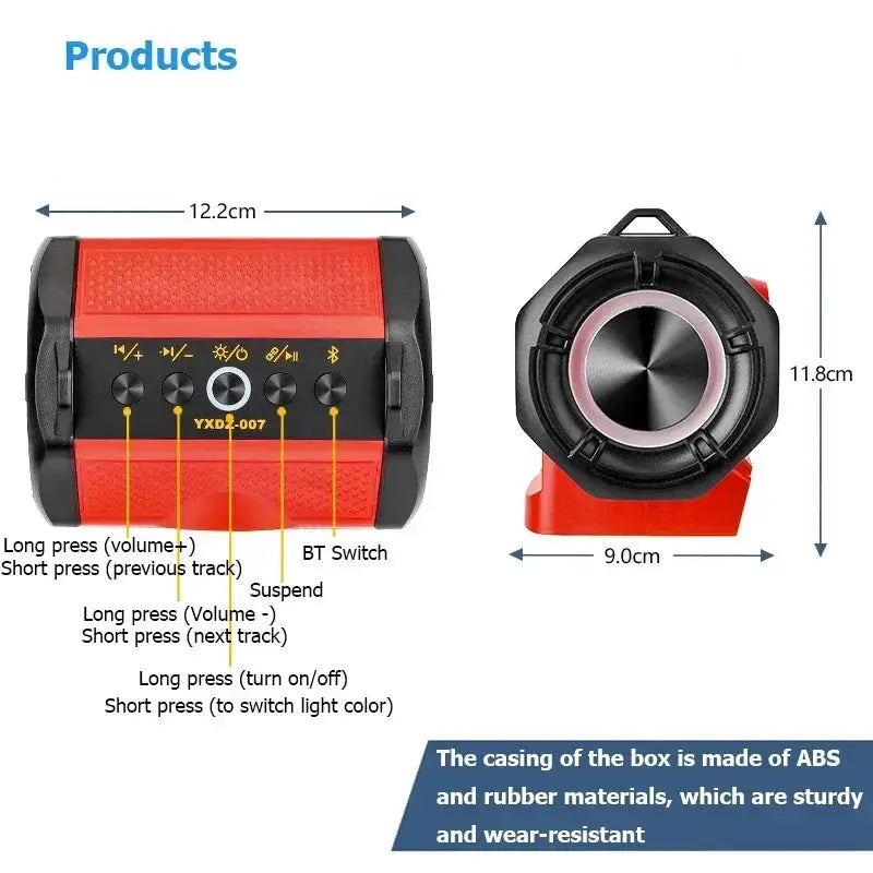 Dewalt Compatible Portable Bluetooth Speaker With Power Bank