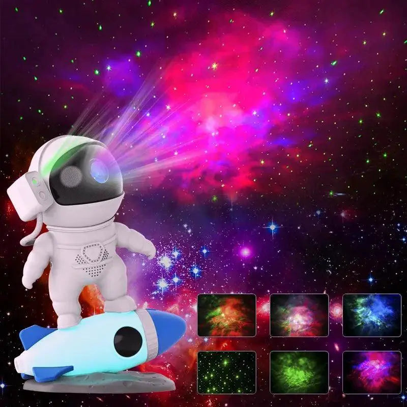 Kids Rocket Astronaut Star Projector Night Light With Remote