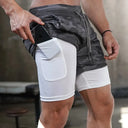 Men's Double-Decker Camo Running Shorts for Gym and Fitness