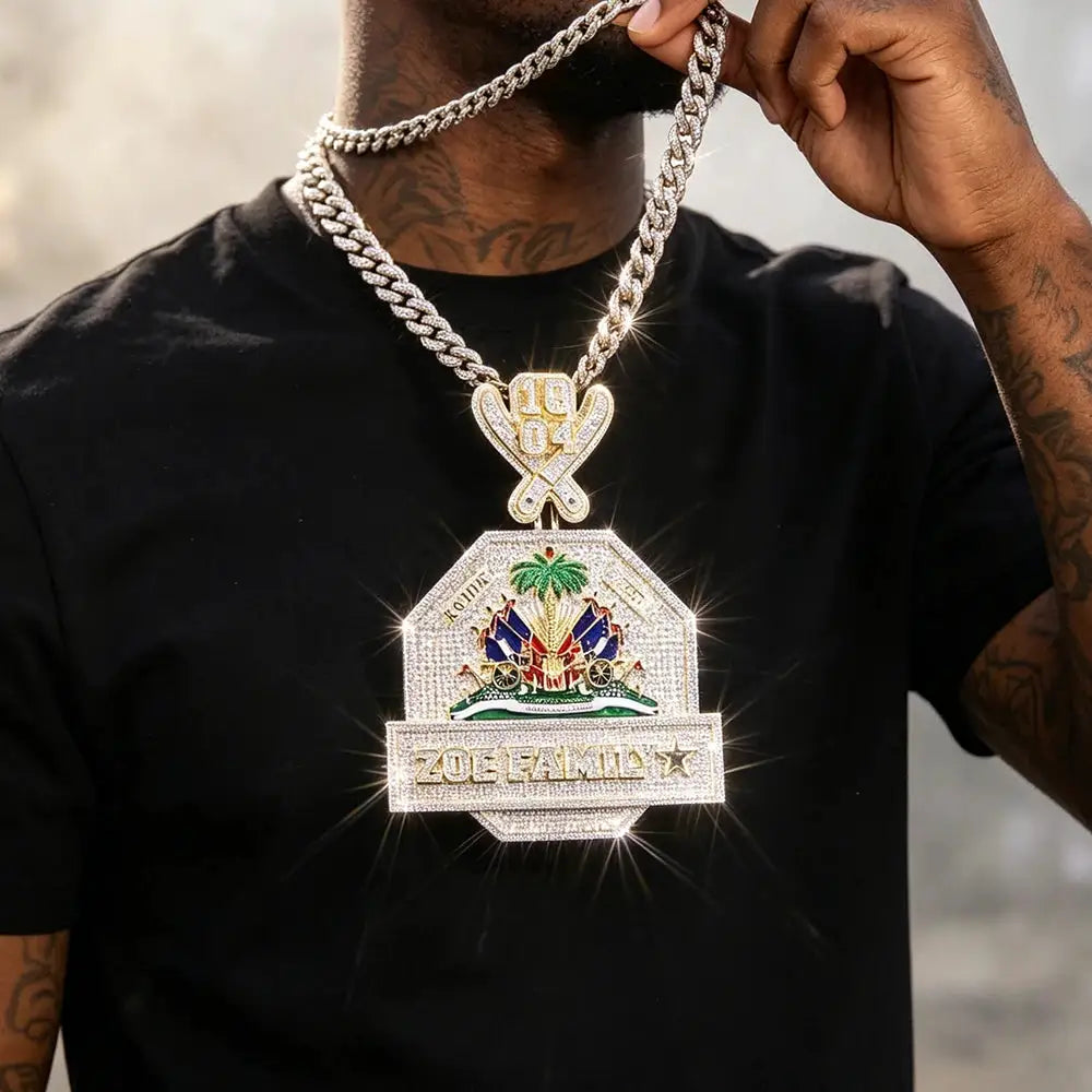 Gold Plated Full Cubic Zirconia Enamel Haitian National Emblem — product view 6