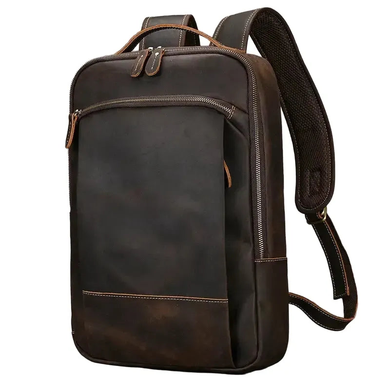 Men's Retro Crazy Horse Leather Laptop Backpack — product view 1