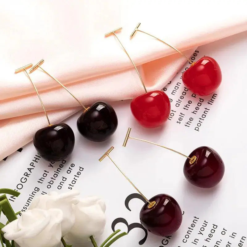 Sweet Cherry Charm Earrings Whimsical Korean Style