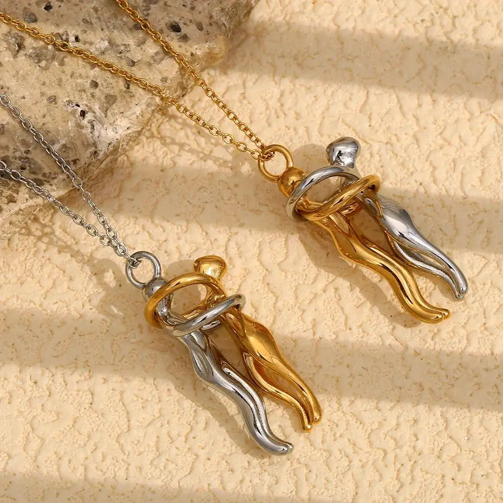 La Muses Mixed Color Couple Hug Pendant Necklace for Women