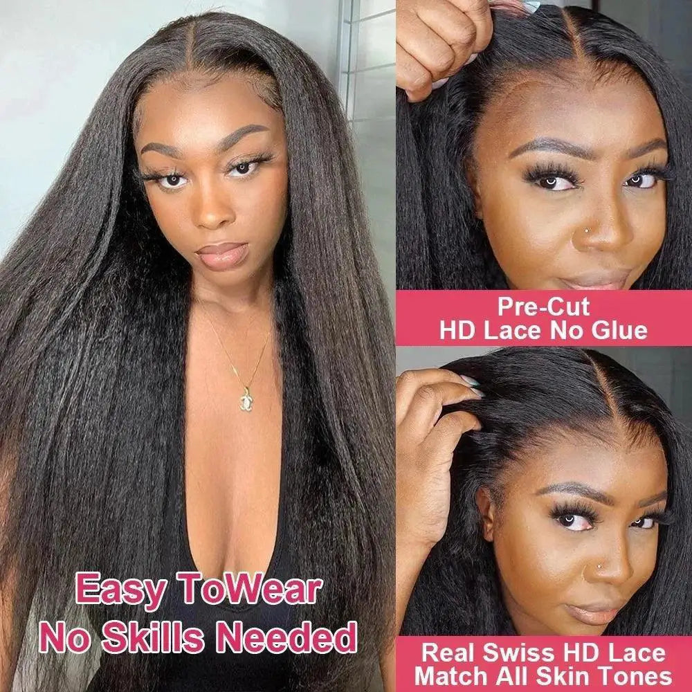 Pre Plucked Yaki Kinky Straight Lace Front Wig 200 Density