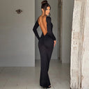 Hugcitar Backless Long Sleeve Bodycon Maxi Dress Solid Prom Party Y2K Night Glow