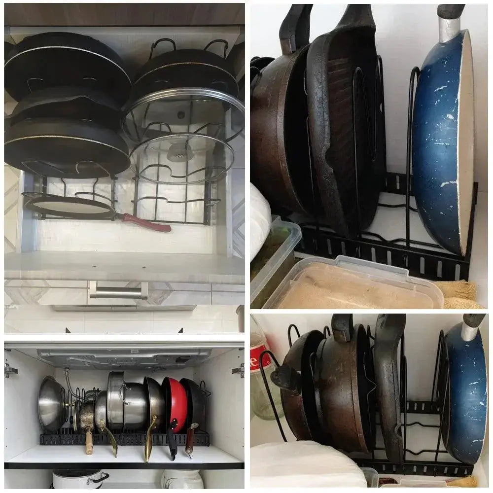 Layered Adjustable Cookware Organizer Rack for Pots and Pans