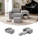 Grey No-Assembly Sofa Bed with Ottoman Pet-Friendly Easy-Clean