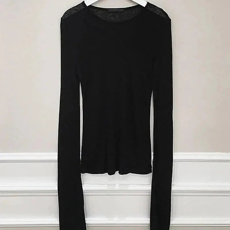 Korean Style Elegant Long Sleeve Womens T Shirt Chic Comfort