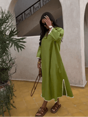 Elegant Green Lapel Dress Chic Embroidery Stylish Split Design