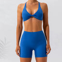 Women Yoga Set Cross Back Bra High Waist Shorts