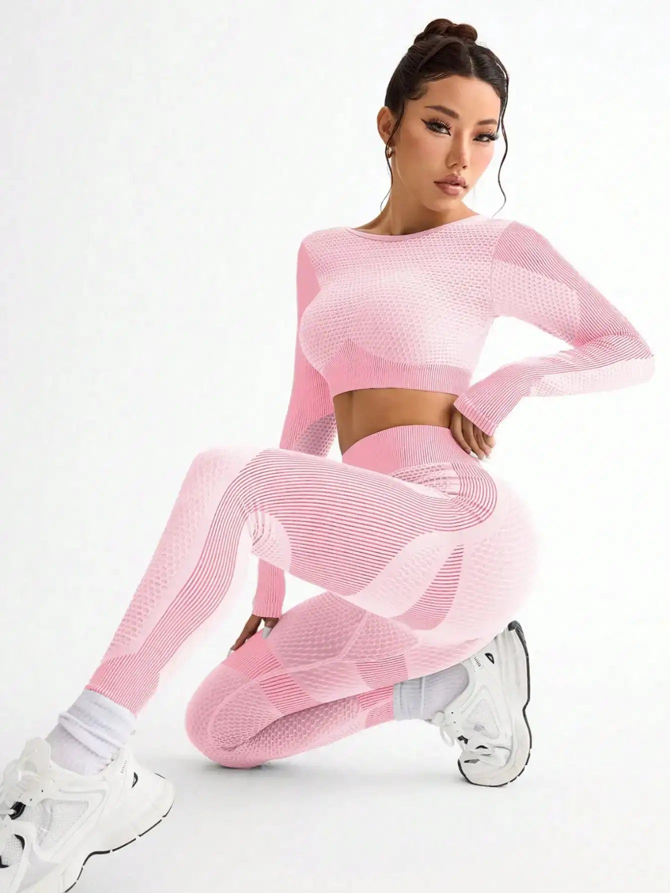2pcs Hot-selling New Sports Tight Running Breathable Seamless Yoga Suit Women's Outdoor Fitness Suit Women's