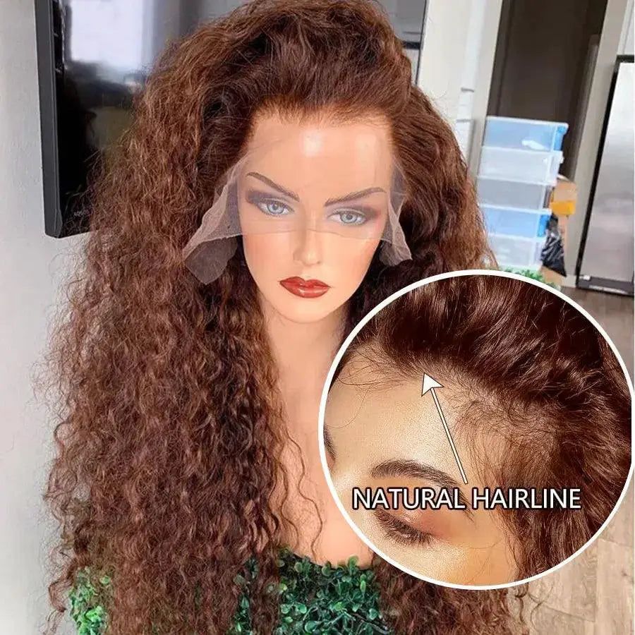 Chocolate Brown Deep Wave HD Lace Front Human Hair Wig