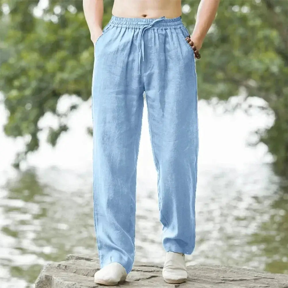 Mens Beach Pants Joggers Cotton Linen Casual Sweatpants