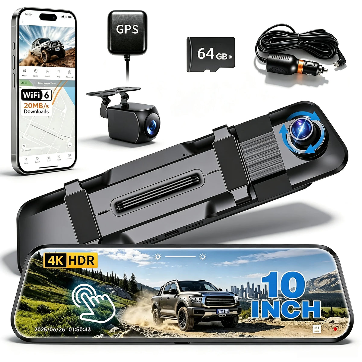 Mirror Dash Cam, Rear View Mirror Camera '', With ADAS — product view 1