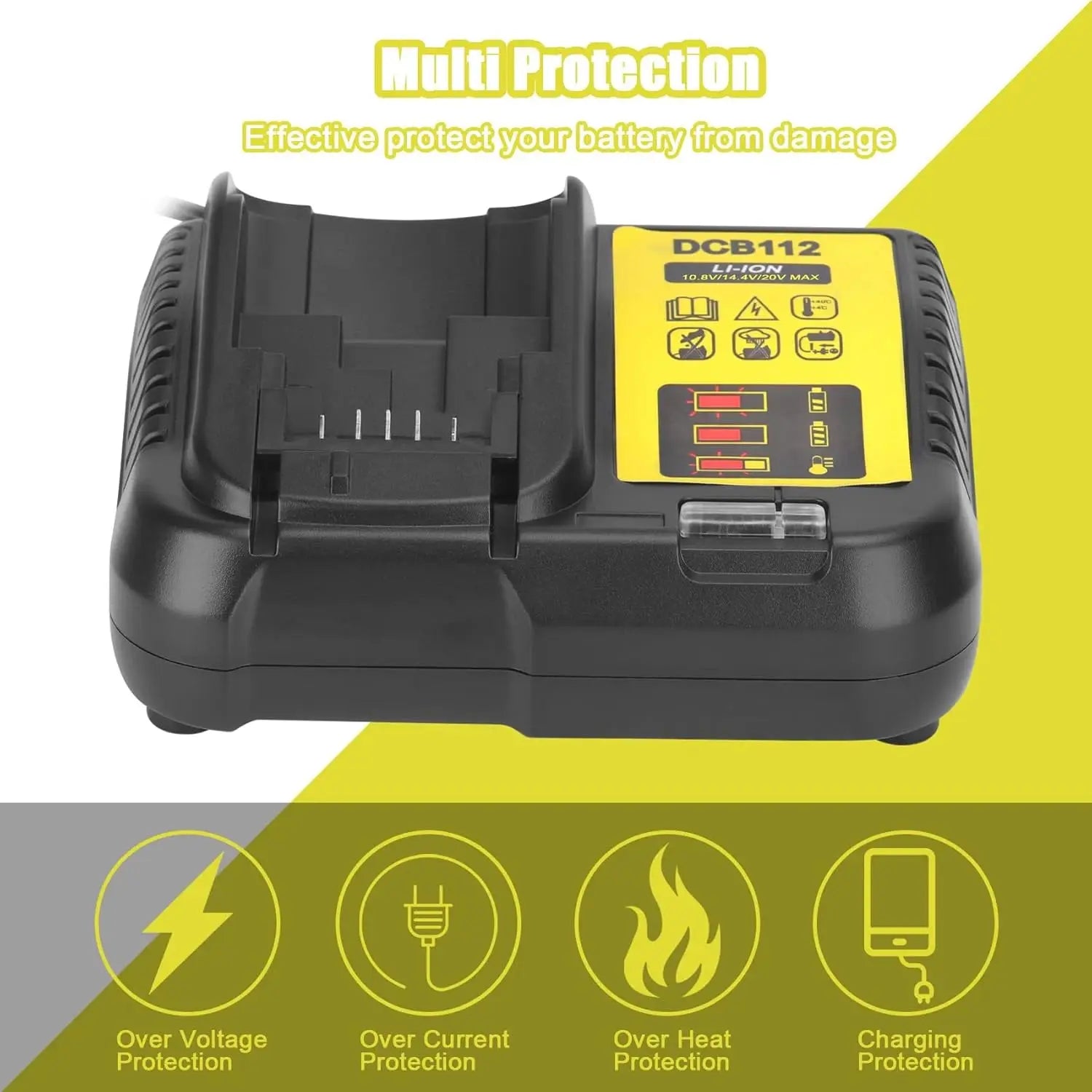DCB112 Battery Charger For Dewalt 10.8V 12V 14.4V 18V 20V DCB206 DCB205 DCB204 DCB203 DCB120,DCB107 DCB115 DCB105(No battery)