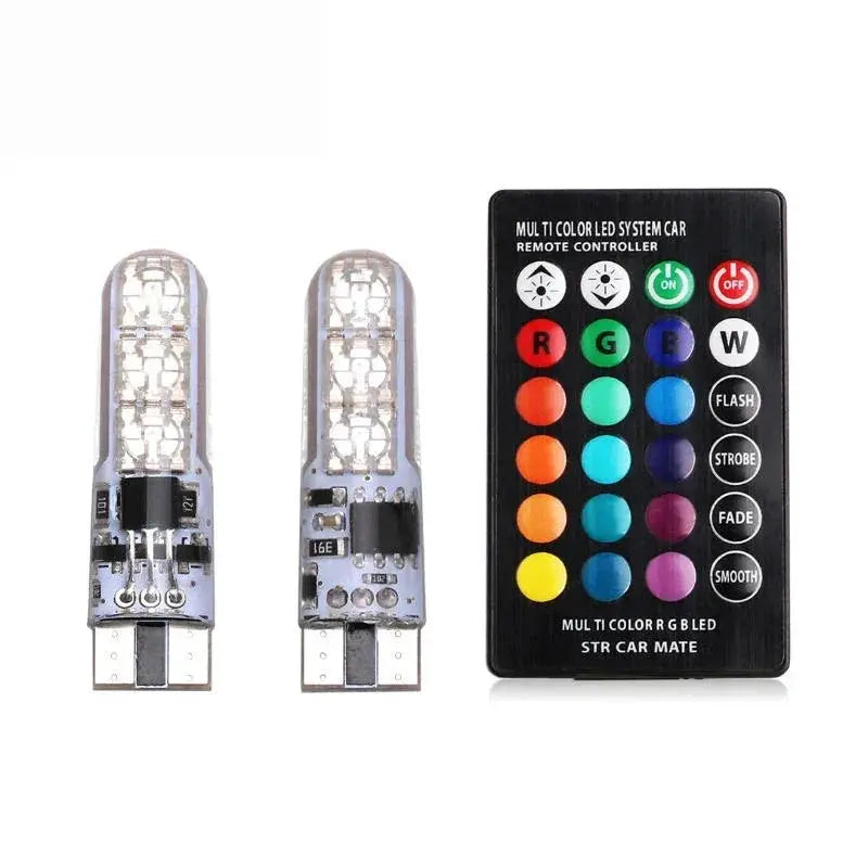 2x T10 W5W 501 Car Wedge Side Light RGB Waterproof Bulb