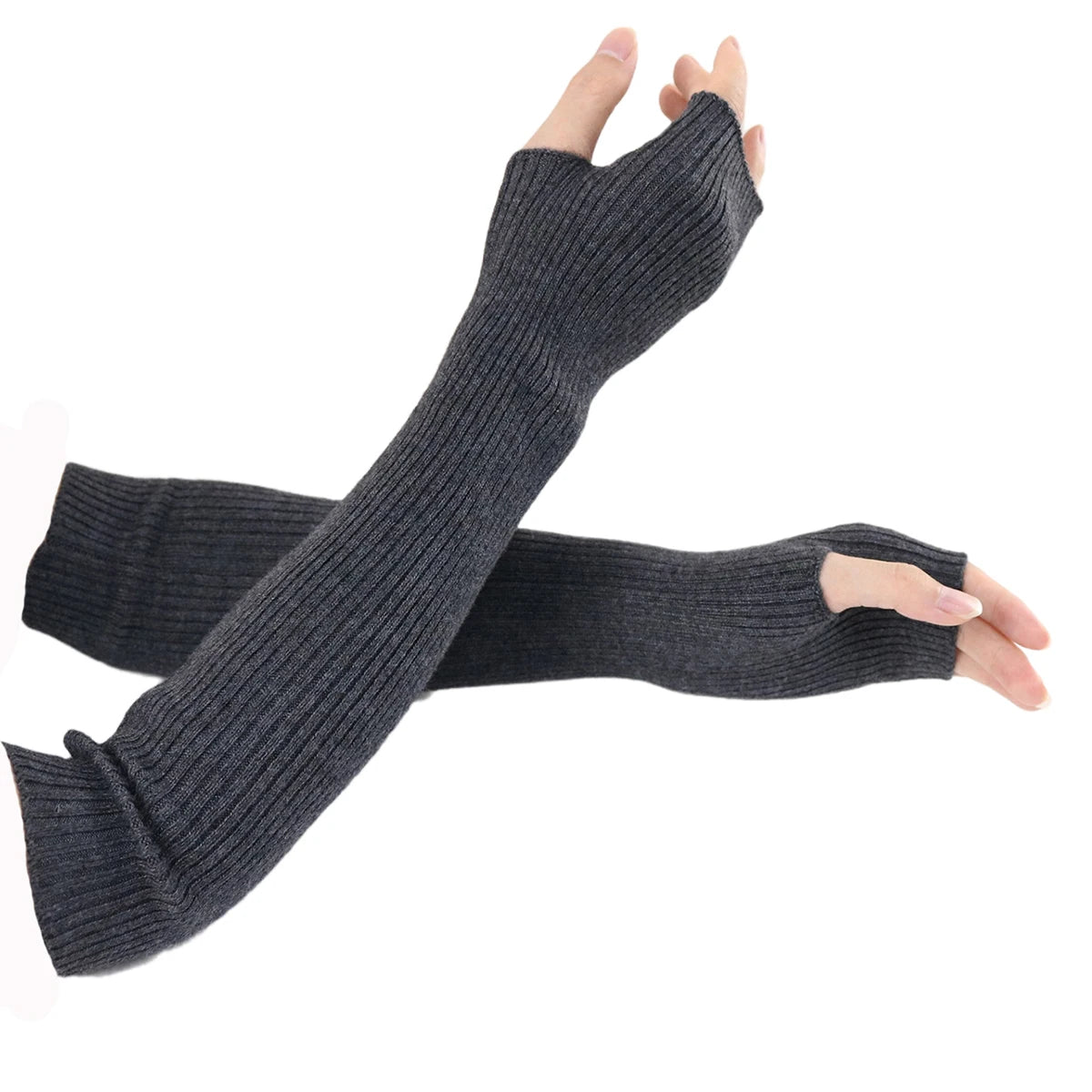 Long Fingerless Knit Arm Warmers