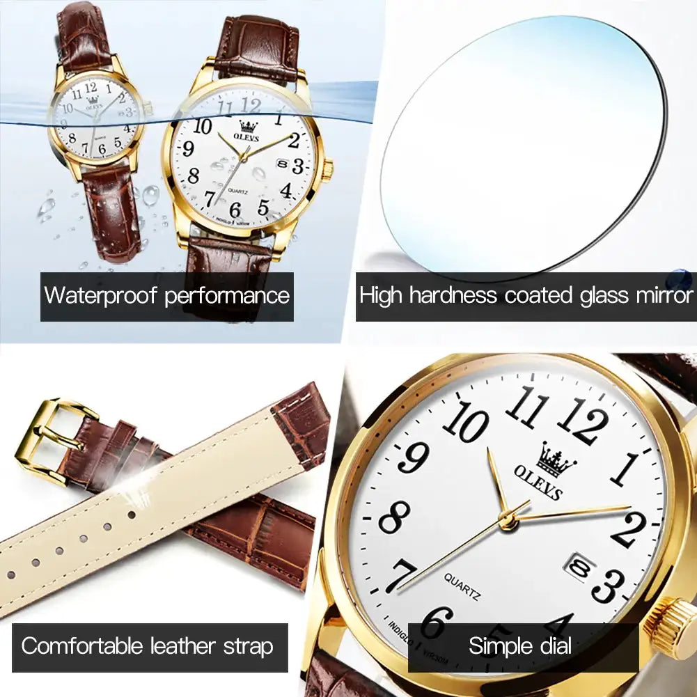 OLEVS Top Brand Quartz Watch For Women 50M Waterproof GMT Watches Women's Sports Leather Strap Men Wristwtach Ultrathin