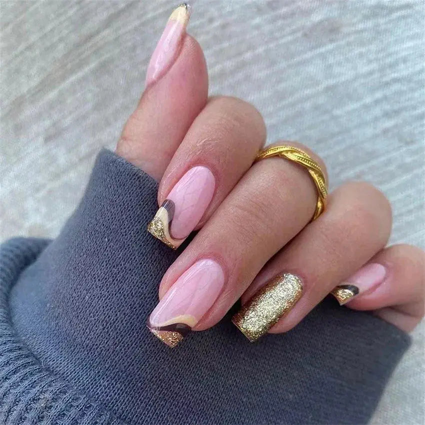 24 Pcs Square Head Coffin Pink Matte French Fake Nails Set