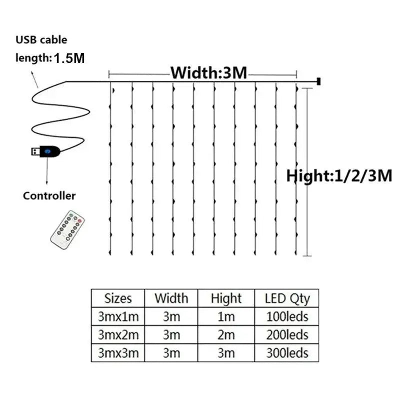 USB Fairy String Curtain Lights With Remote 8 Modes Decor