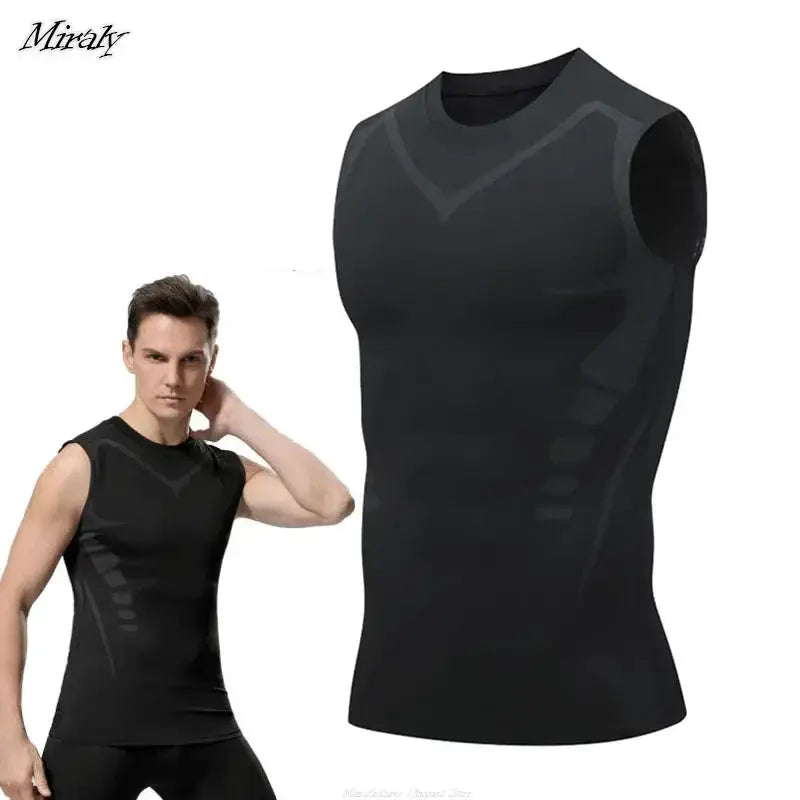 Mens Ionic Slimming Compression Vest Ice Silk Body Shaper