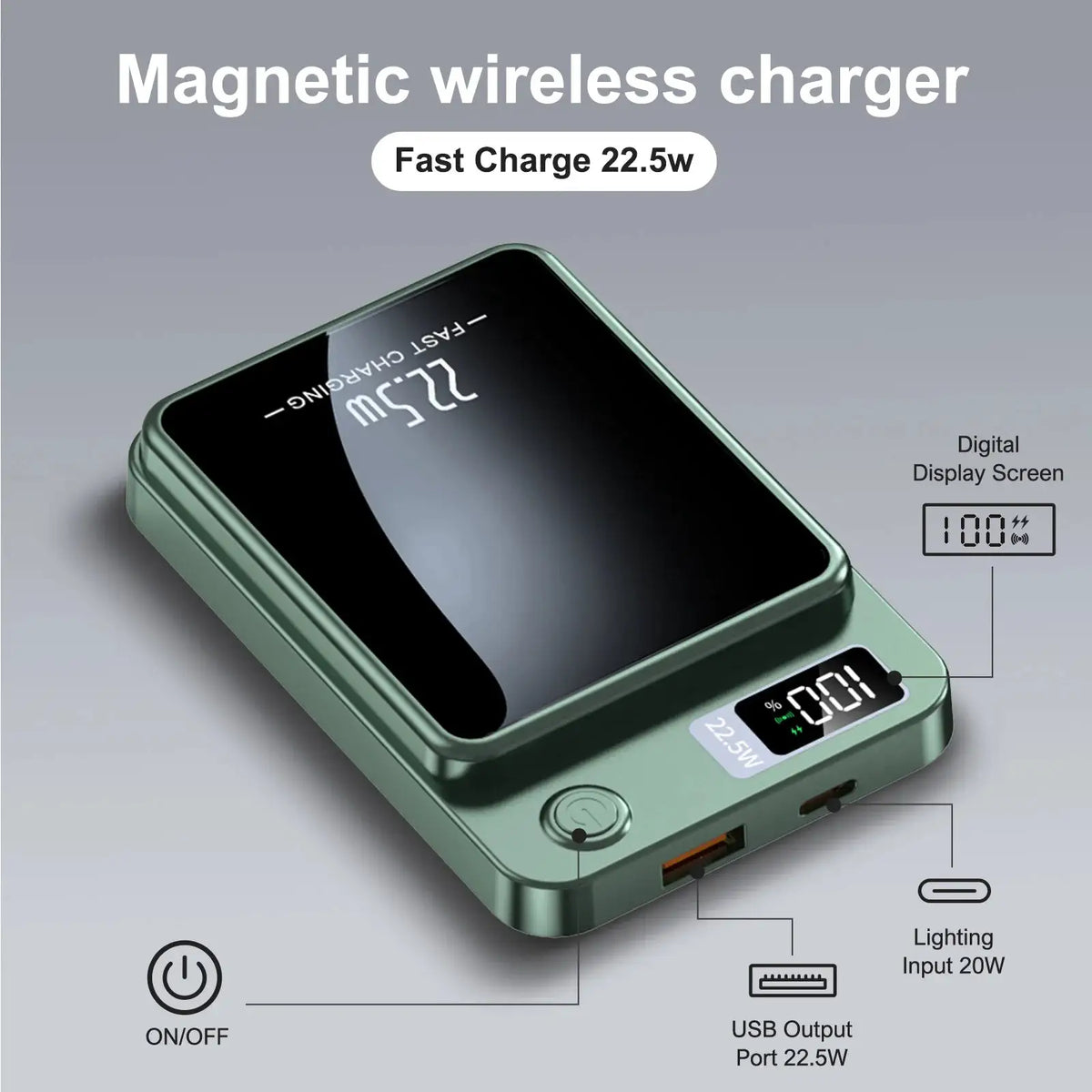 2-in-1 Wireless Magnetic Power Bank Fast Charging Portable PD 22.5W 10000mAh LED Power Display for iPhone 17/16/15/14 Samsung
