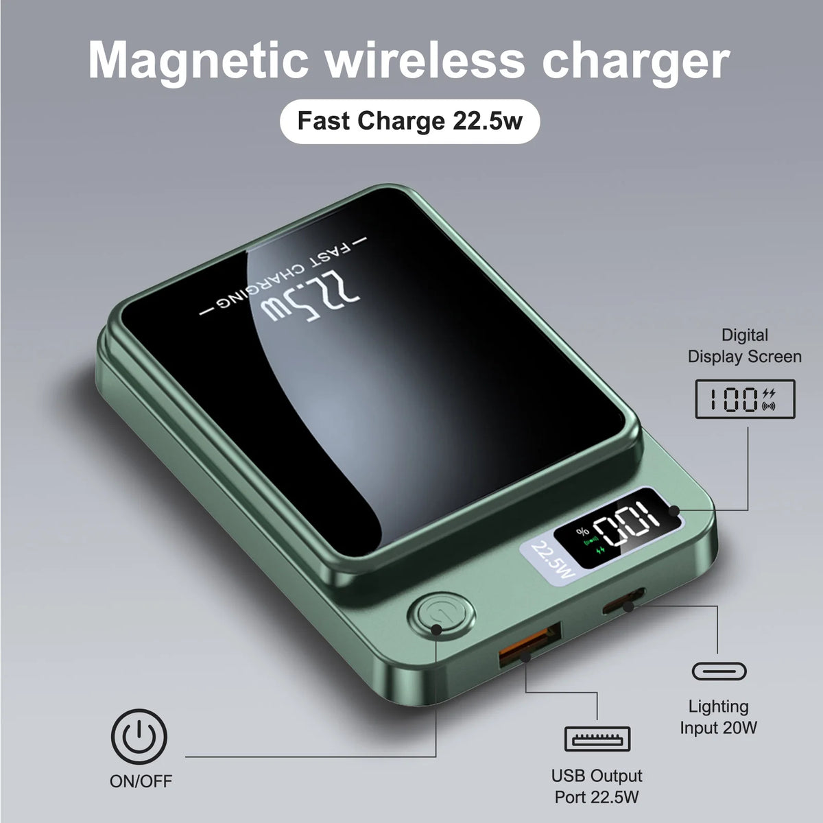 Wireless Magnetic Power Bank Fast Charging Portable PD LED Power — product view 3