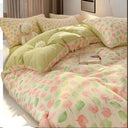 Cute Bear Pink Flower Bedding Set Soft Washed Cotton Quilt Cover