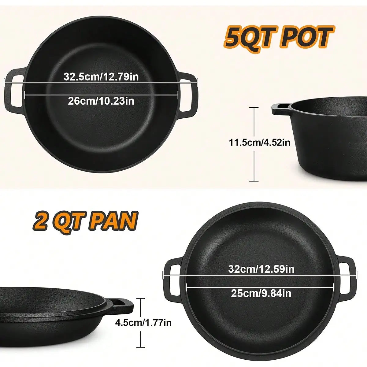 Black Cast Iron Dutch Oven Pot With Skillet Lid Cooking — product view 4