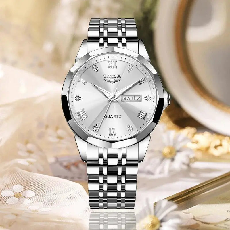 Luxury Stainless Steel Womens Quartz Watch Waterproof