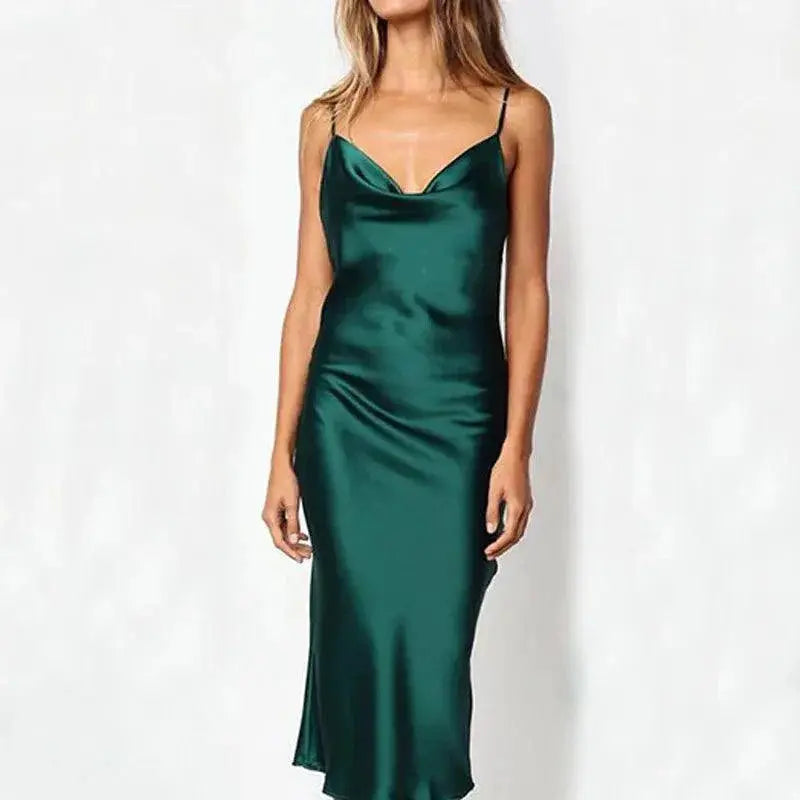 Elegant Floral Satin Midi Dress For Evening Sophistication