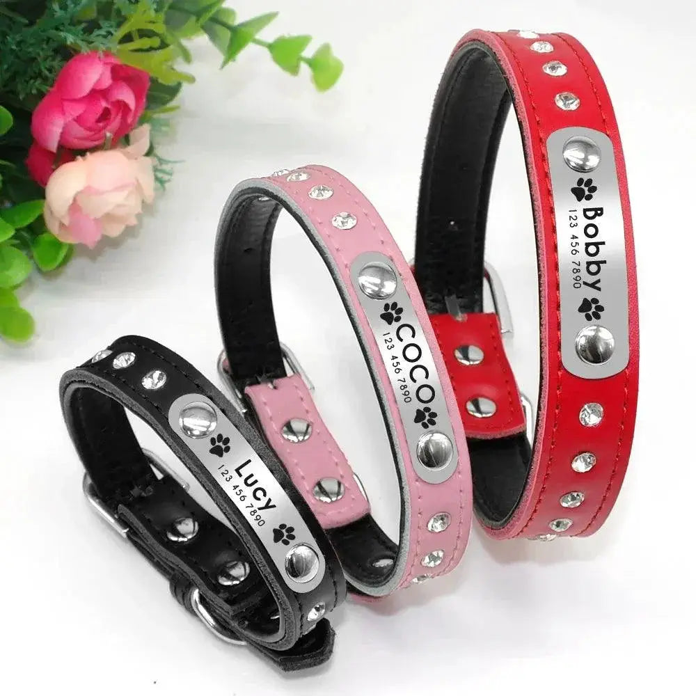 Leather Personalized Cat Collar Adjustable Free Engraving