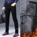 Winter Men Black Blue Straight Stretch Denim Pants Sale