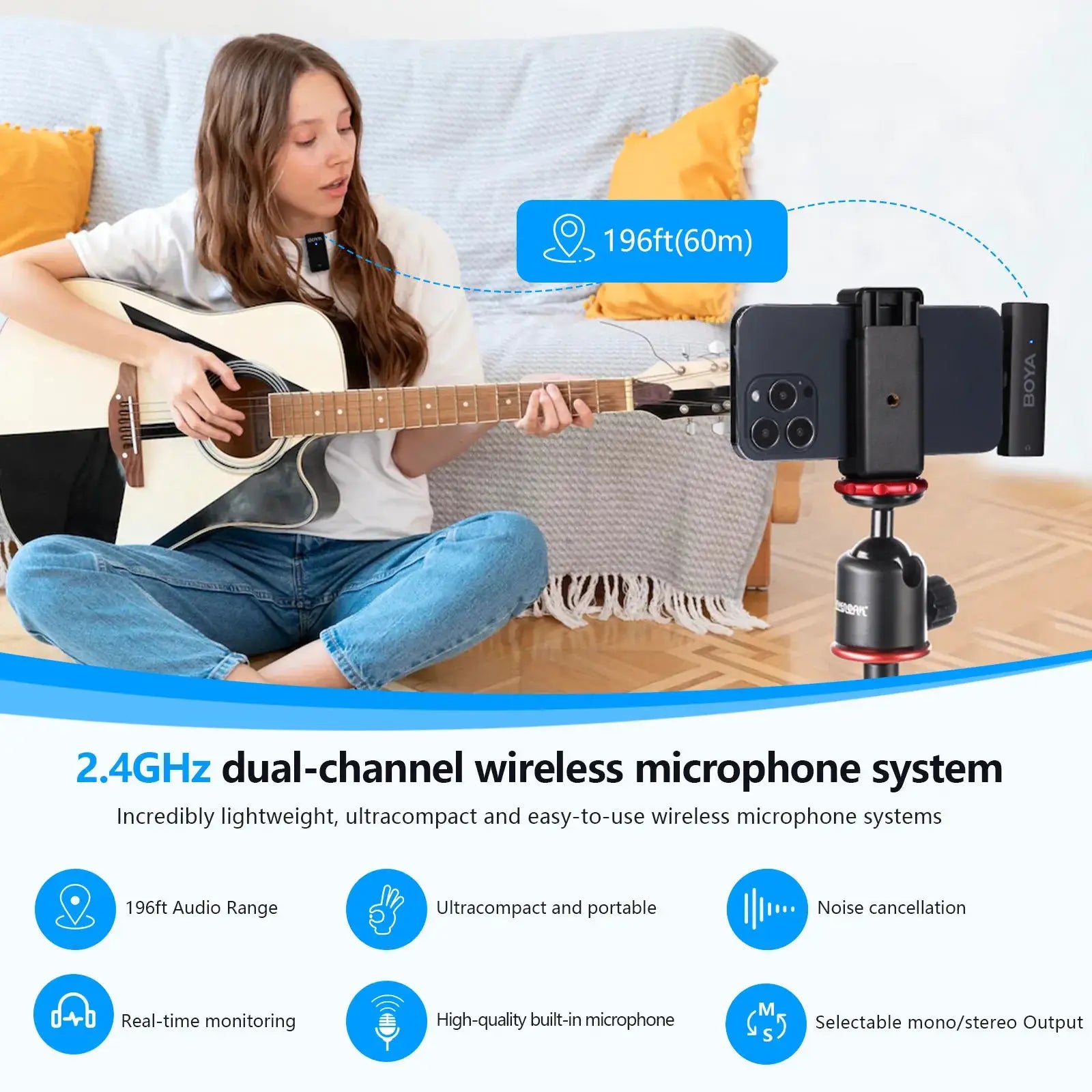BOYA BY-WMic5 Wireless Lavalier Lapel Microphone for iphone 16/14 Android Phone Camera Recording Vlog Live Streaming YouTube