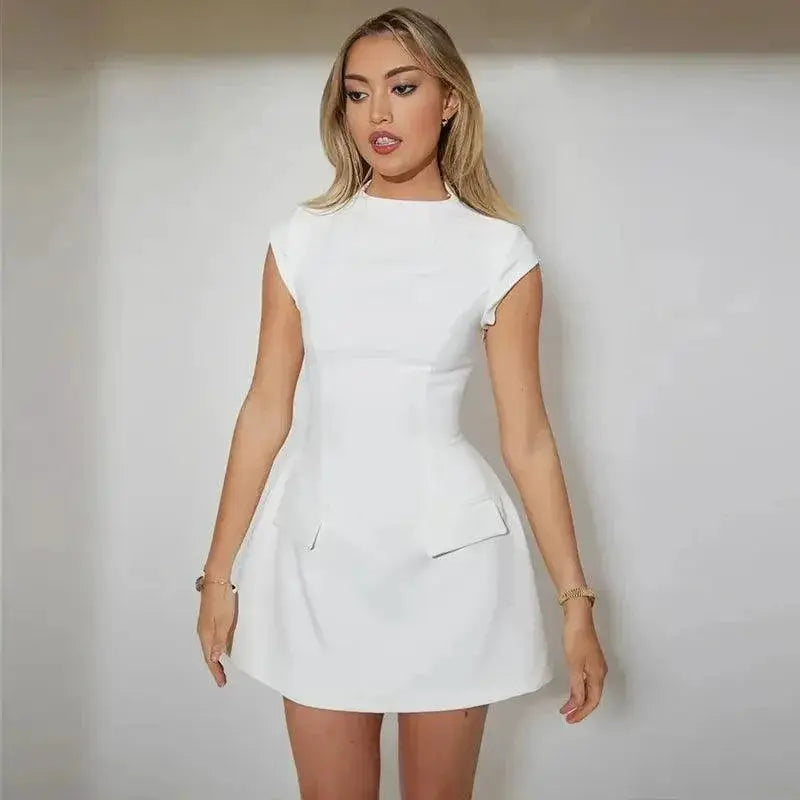 Solid Pocketed Mini Dress Sophisticated Elegance Charm