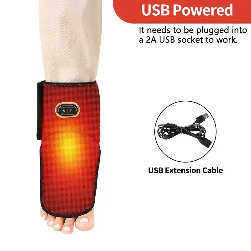 Electric Heating Ankle Support Vibrating Massager Hot Compress Relieves Joint Pain Discomfort Overuse Injury USB Port