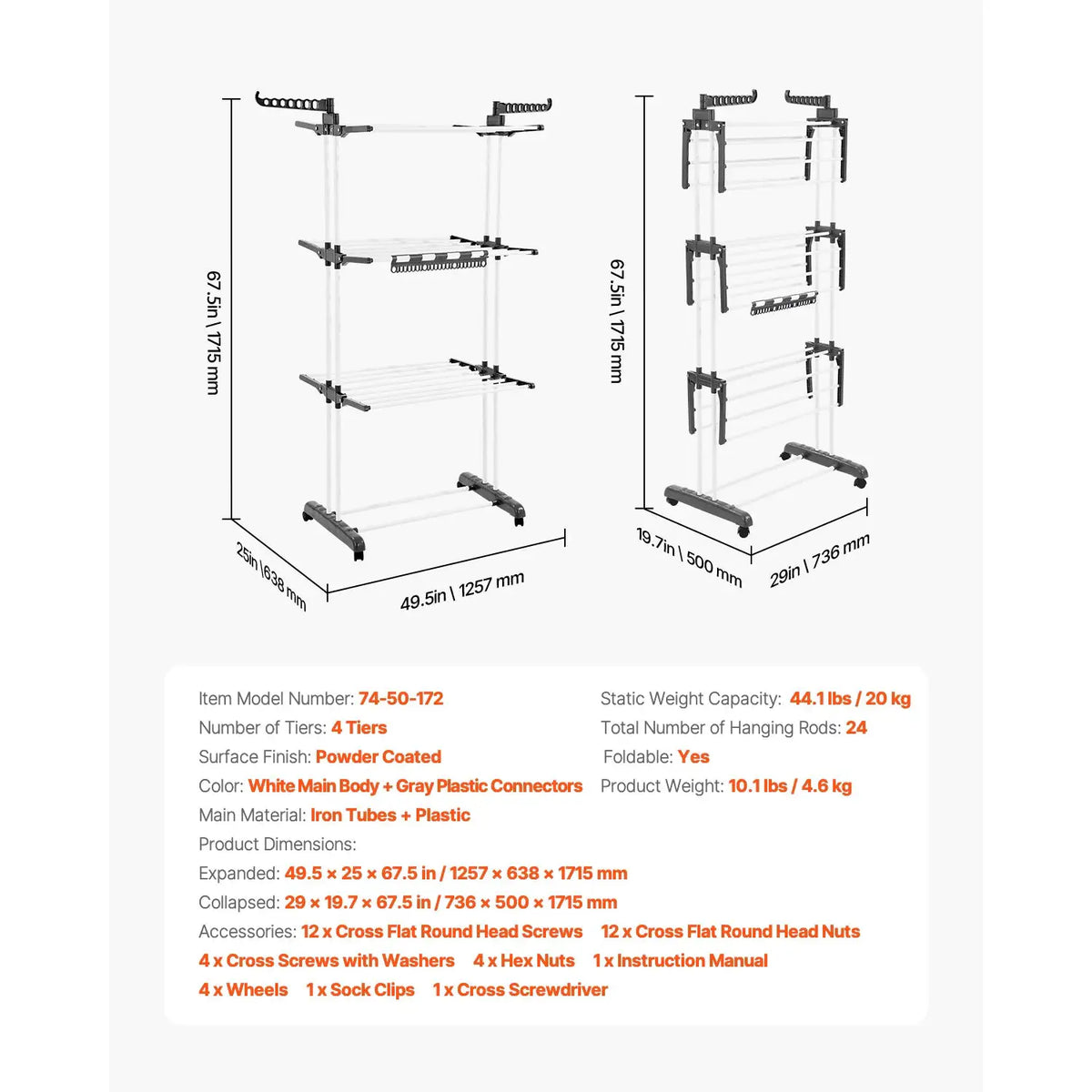 Adjustable Foldable Laundry Drying Rack — product view 9