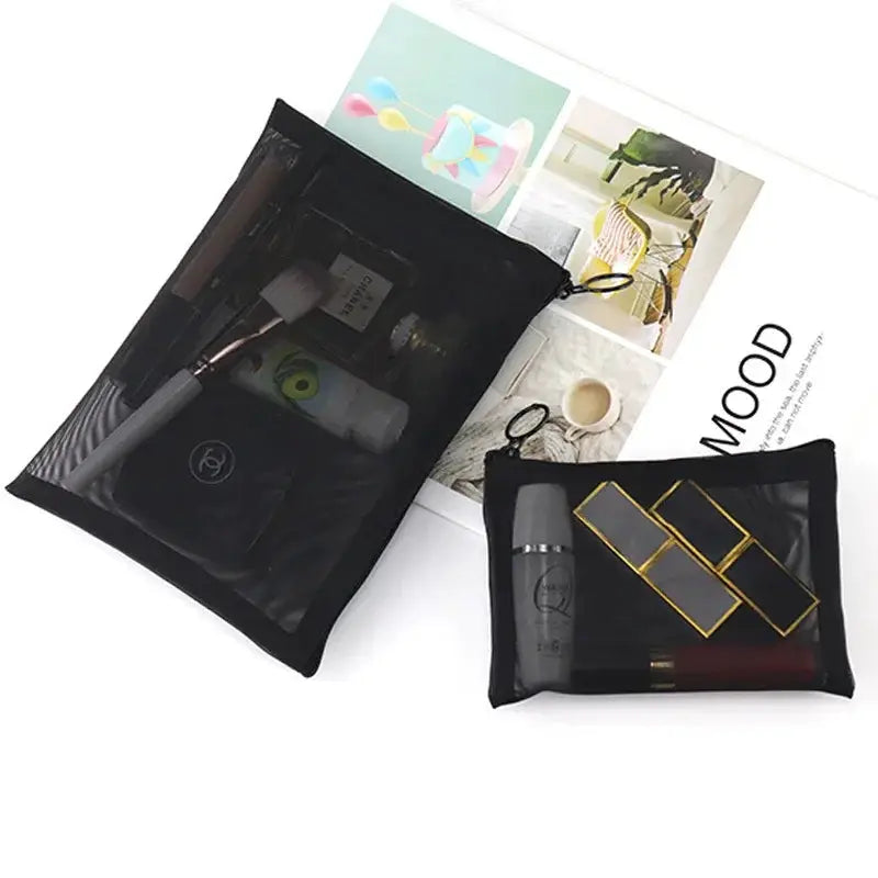 Large Capacity Portable Travel Makeup Bag With Mesh Storage