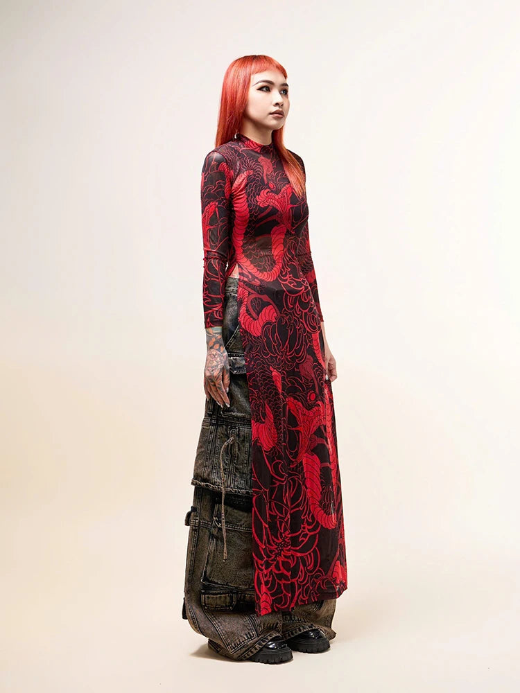 NIBBER Snake Print Sheer Blouse
