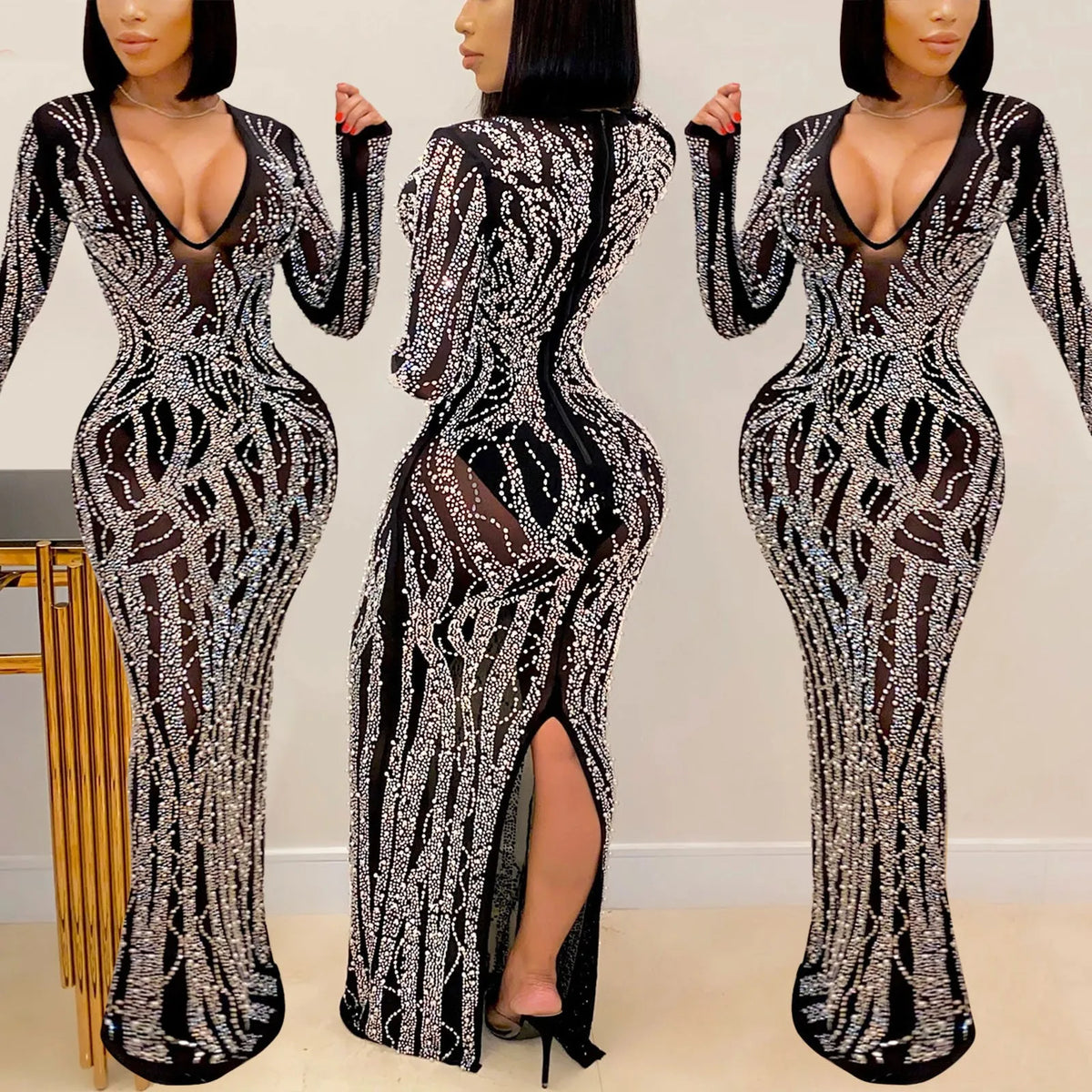 Sheer Rhinestone Mesh Beach Dress