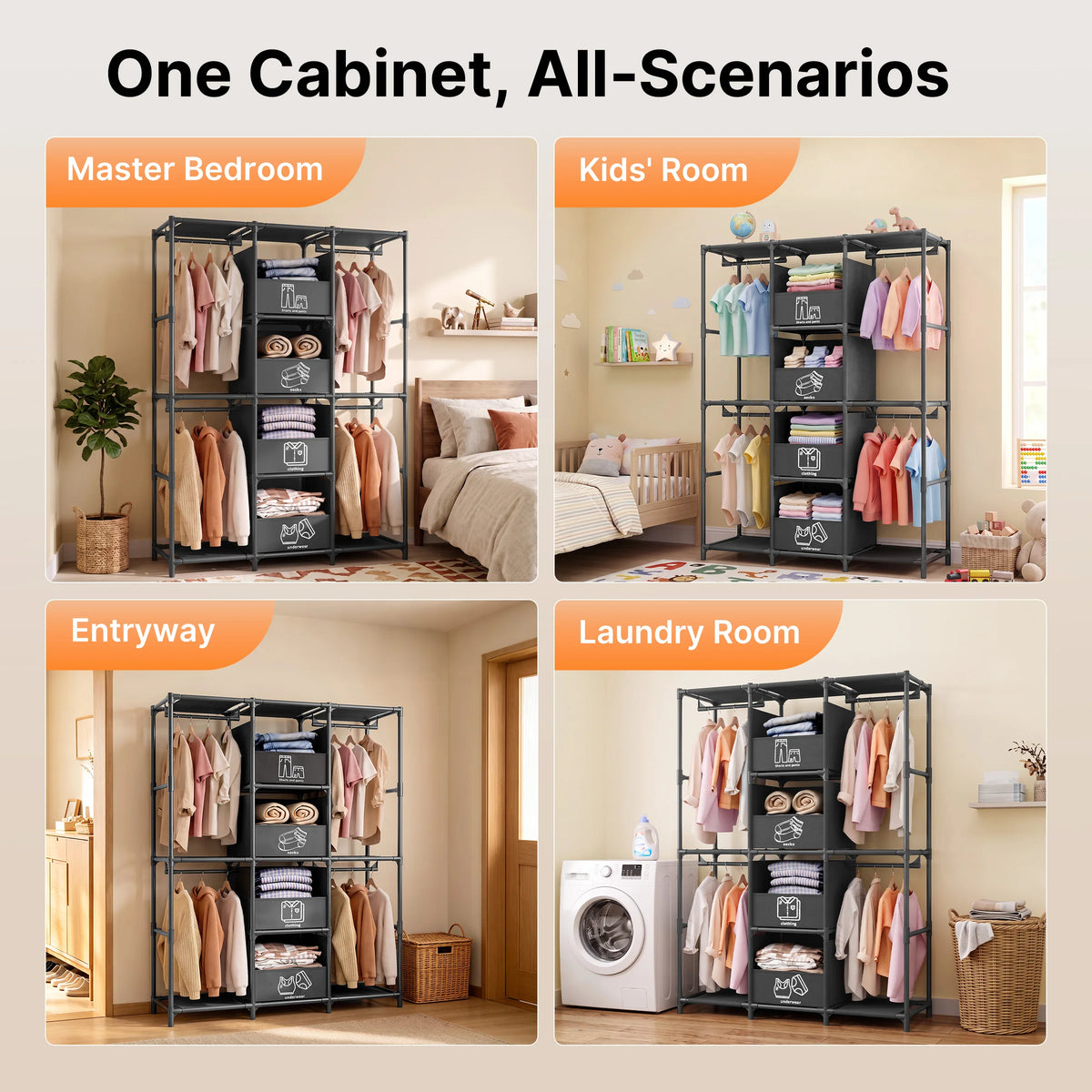 Freestanding Wardrobe Closet Dustproof Hanging Rods & Drawers — product view 6