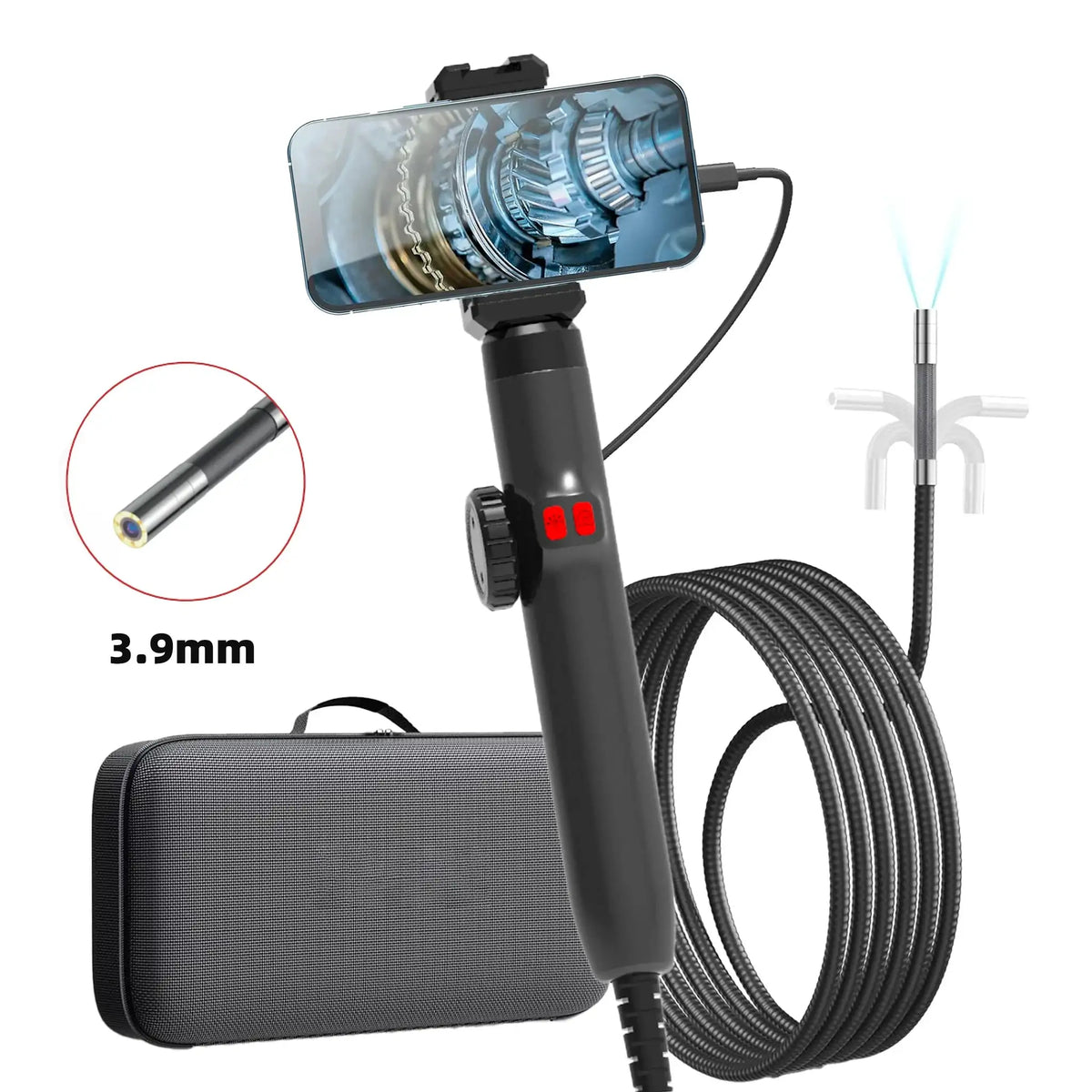 3.9mm/6.2mm/8.5mm 360° Articulating Borescope Endoscope Camera with Light, Endoscope with Android/iOS Phone