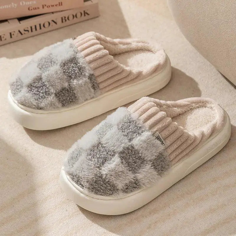 Cozy Plaid Cotton Slippers For Men And Women Warm Stylish