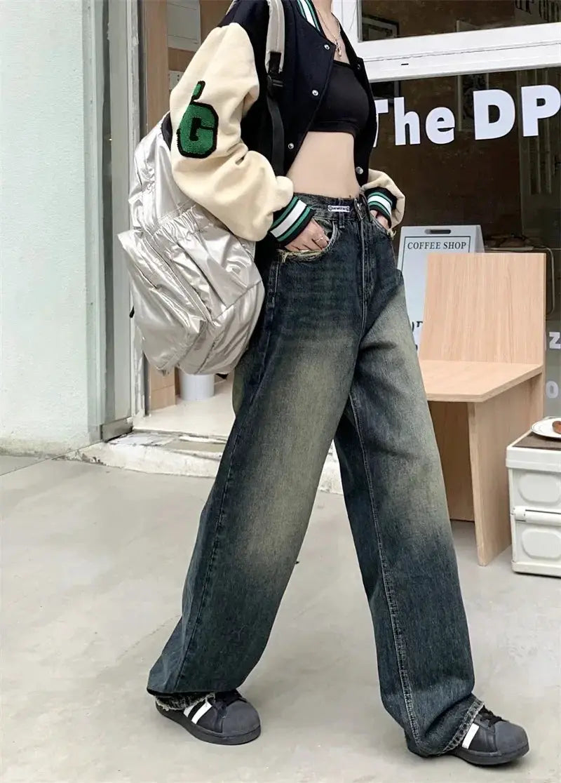Womens Harajuku Style Loose Wide Leg Jeans Autumn Fashion