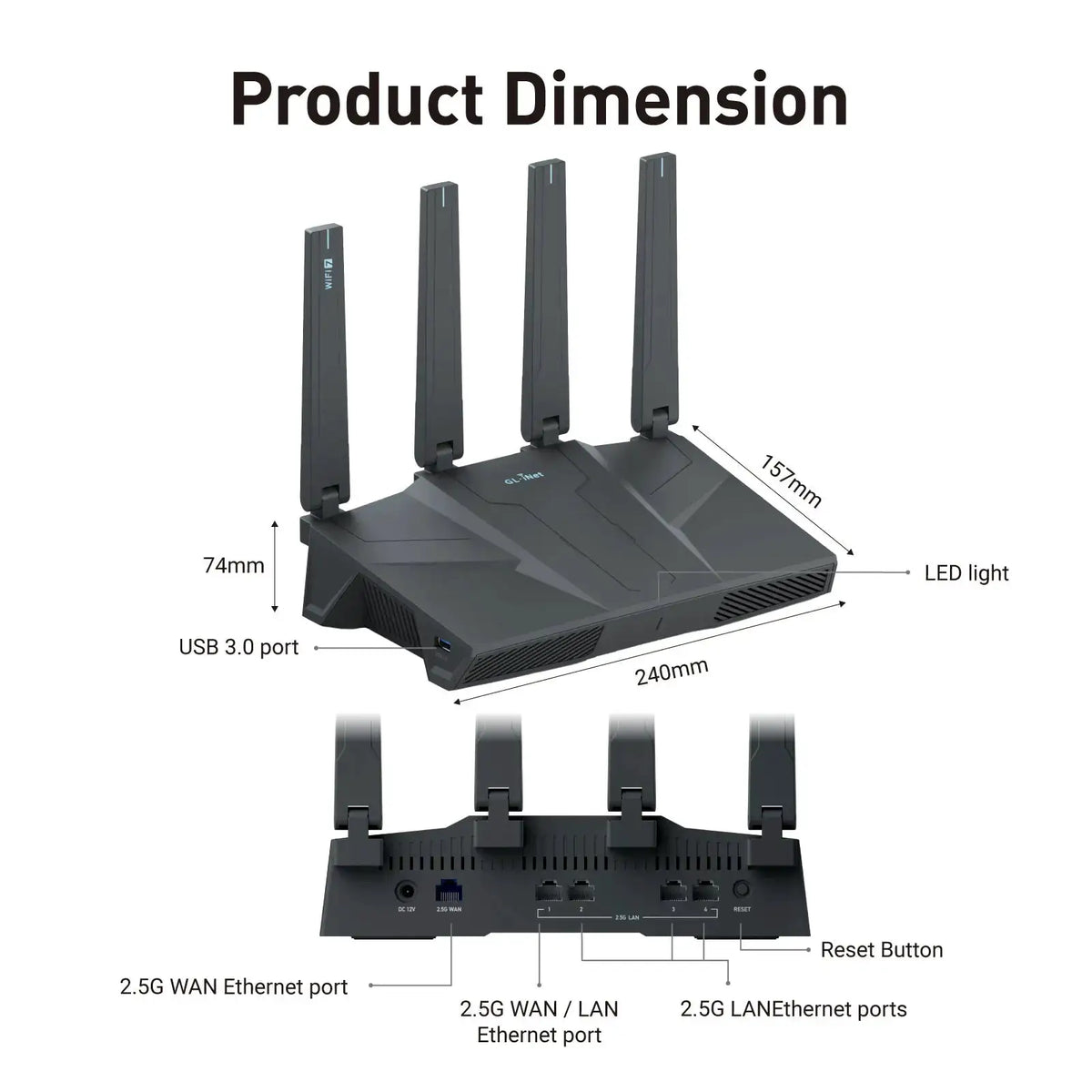 GL.iNet GL-BE6500 (Flint 3e) Dual-band WiFi 7 Home Router for Gaming Wireless Internet Router 5× 2.5G Ports Robust VPN Capabilities,Parental Controls, USB3.0 Qualcomm Quad-core 1.5 GHz, Supports ADGuard Home,OpenVPN,WireGuar