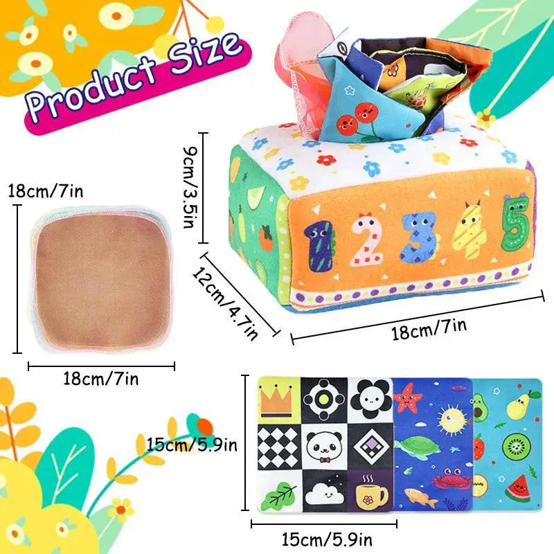 Montessori Sensory Pull Along Tissue Box Toy For Babies