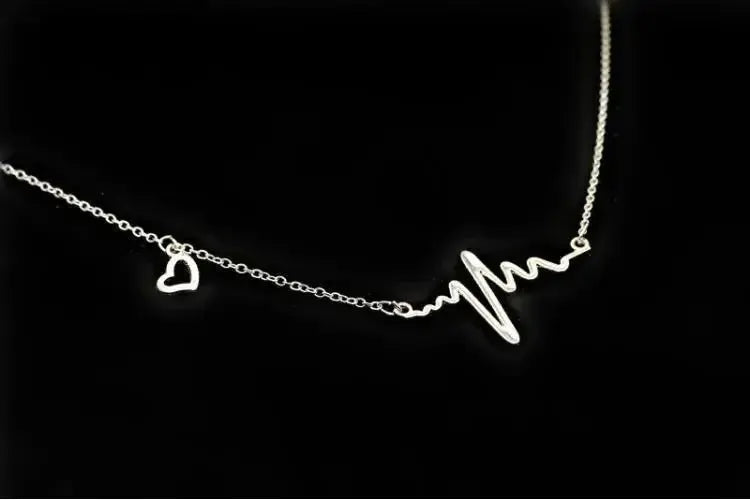 Simple Wave Heart Necklace Ecg Pulse Charm Pendant