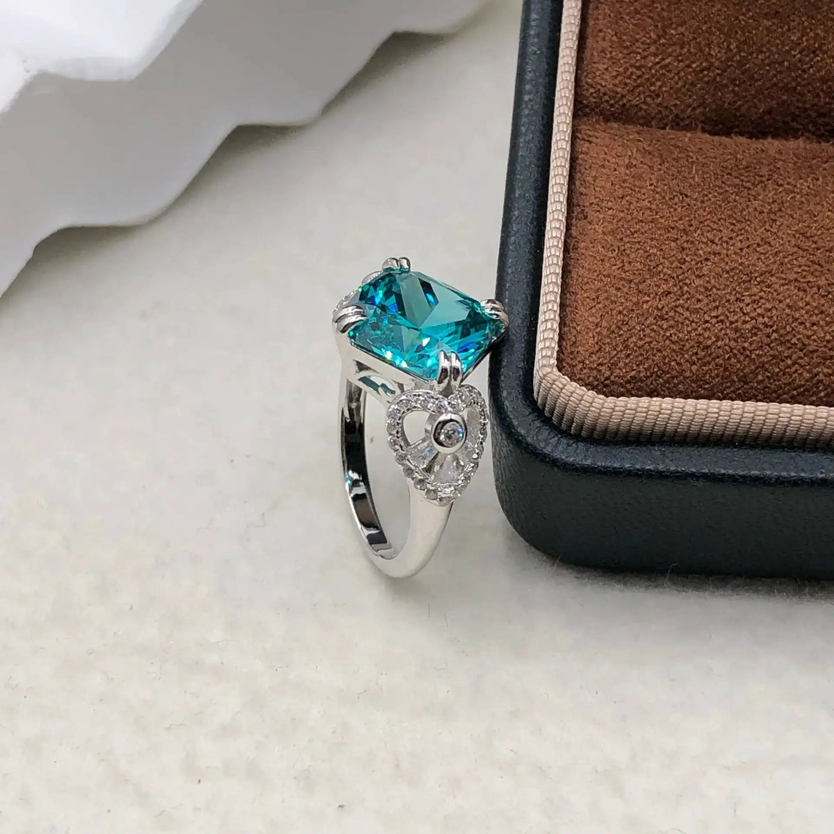 Blue Square Moissanite Engagement Ring — product image 3